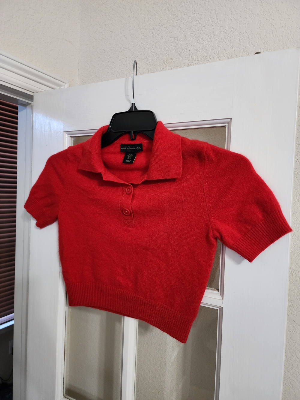 House of Harlow 1960 100% Cashmere Red Cropped Polo Sweater XS - Picture 2 of 9